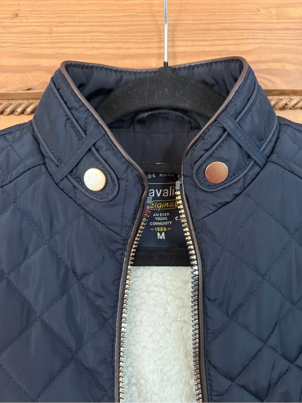 Cavalini Quilted Navy Sherpa-Trim Vest